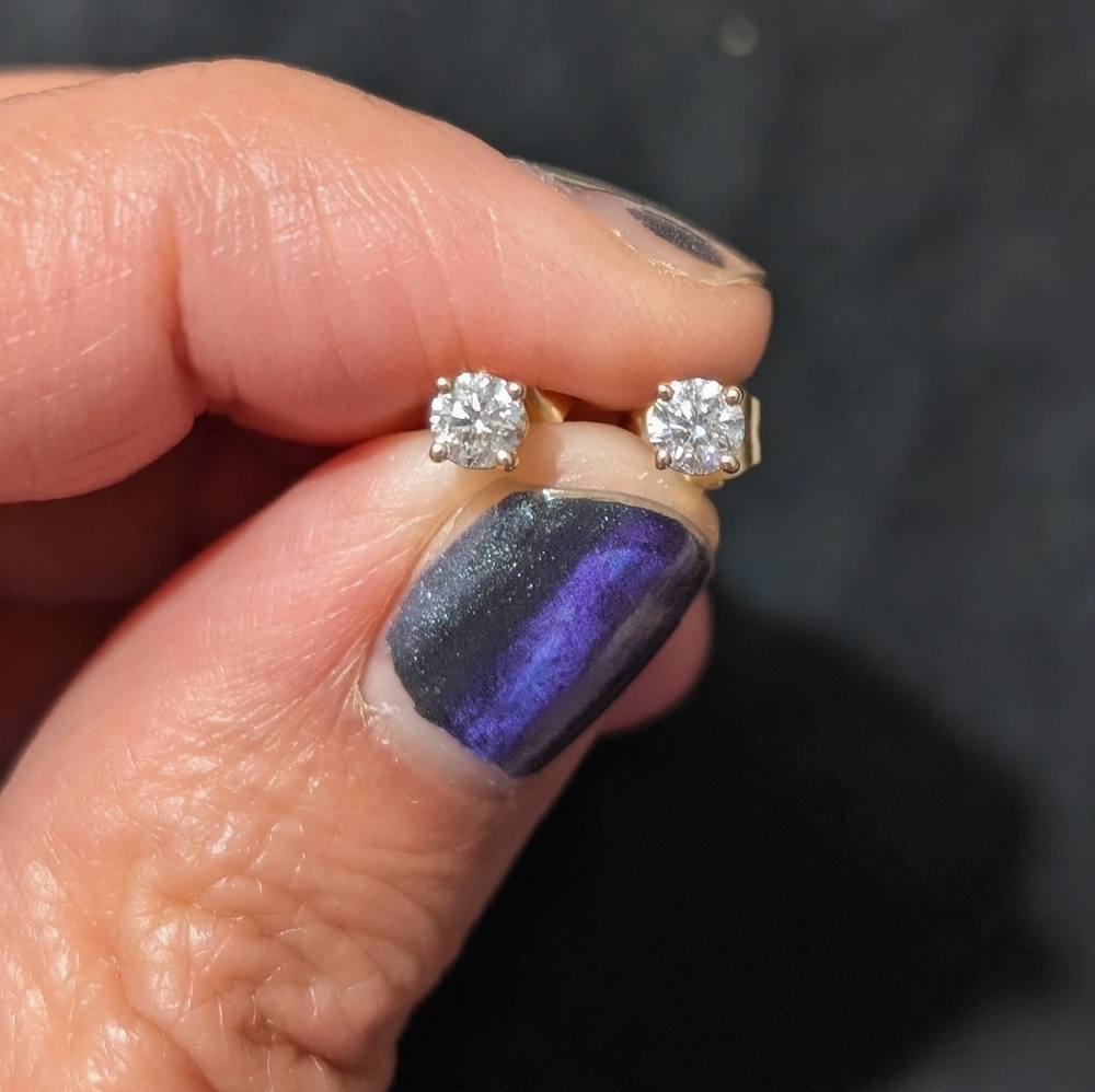 Blue Nile Natural Diamond Stud Earrings in 14k Yellow Gold (1/3 ct. tw.) - Picture 4 of 5